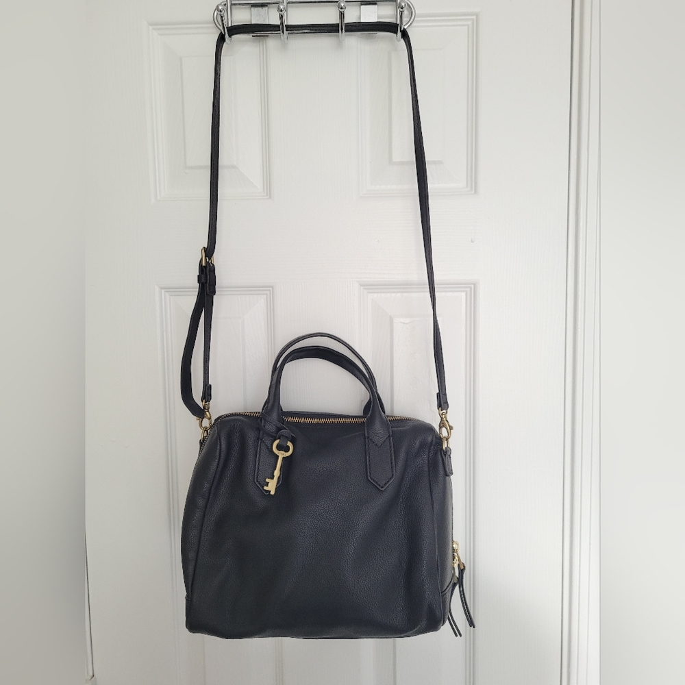 FREE SHIPPING Fossil Black Crossbody Bag with Gold Accents